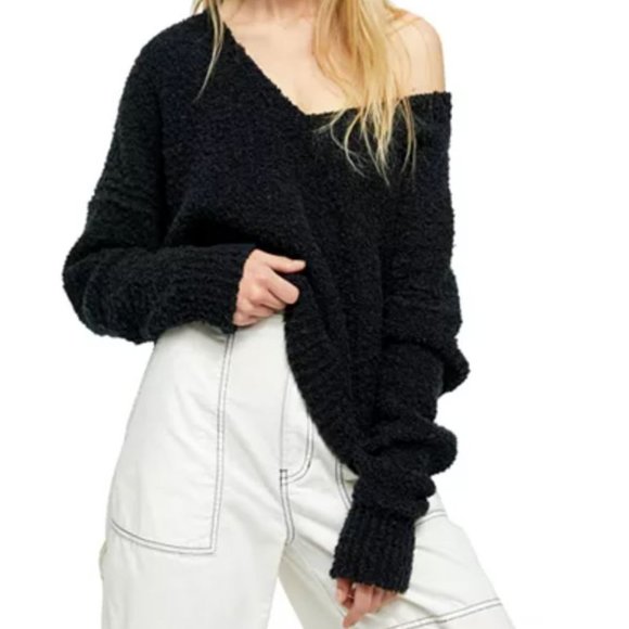 Free People Sweaters - Free People Black Soft Textured V-Neck